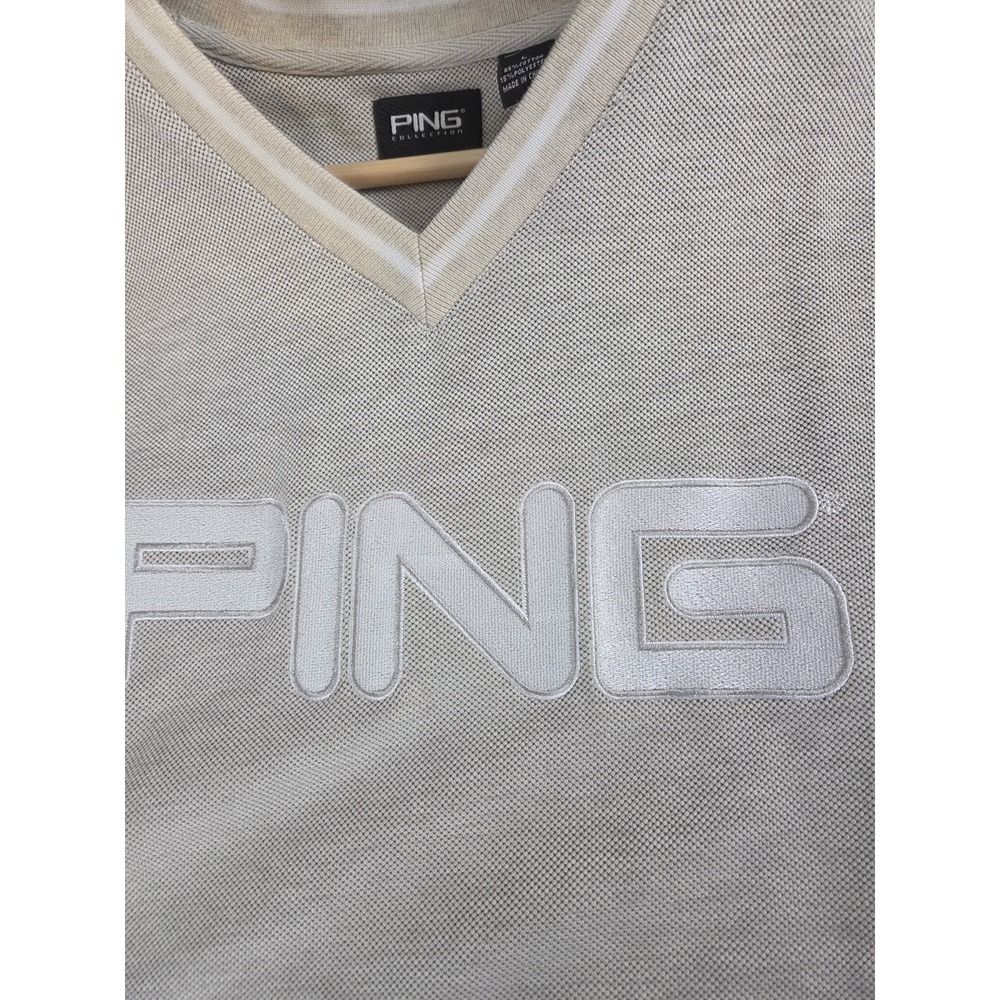 Ping Golf Vintage Sweatshirt L Knit Pullover Spellout Logo Woven Oatmeal Y2K - Picture 3 of 8